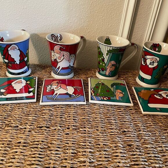 Ursula Dodge Christmas Themed Cups and Coordinating Coasters set of 4 - Picture 3 of 15